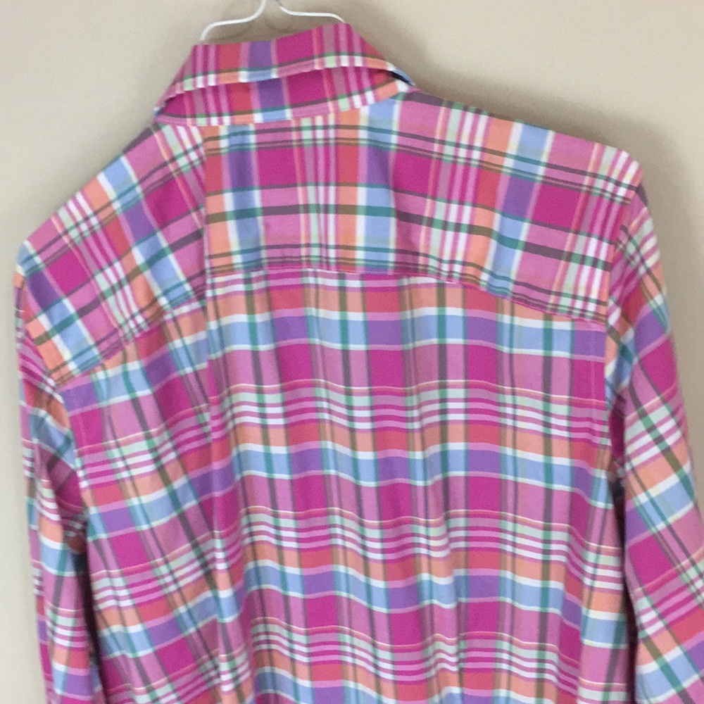 Chaps No-Iron Pink/Blue/White Plaid Button-Down Shirt - Picture 4 of 9